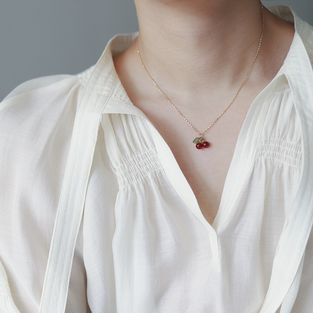 Colliers Pendentifs Pour Femmes En Acier Titane Et Métal, Motif Cerise Douce, Collection Romantique h5Image4
