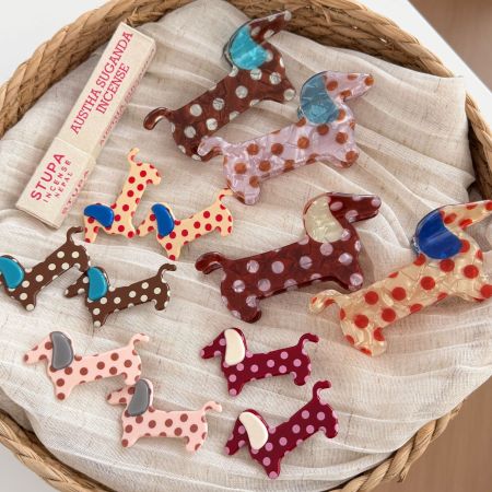Pinces à cheveux pour femmes avec motif teckel à pois mignons
