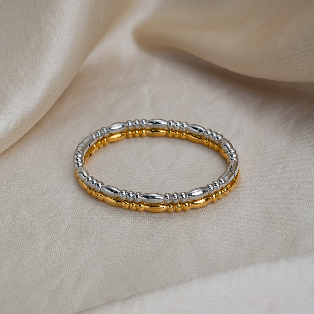 Bracelet Jonc Pour Femme Simple Series Daily Circle En Acier Inoxydable Étanche Couleur Or Image2