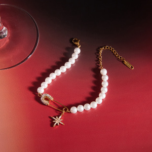 Bracelet Classique En Perles De Nacre Et Étoile, En Acier Inoxydable, Étanche, Couleur Or, Pour Femme h5 Image5
