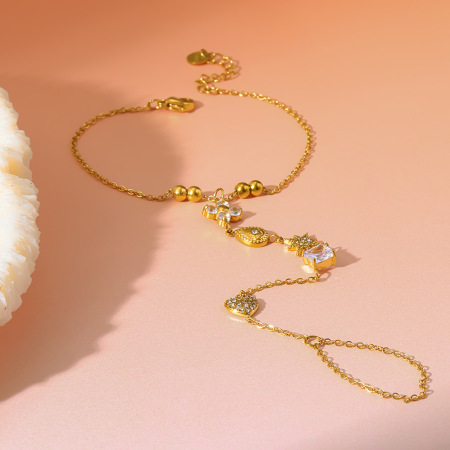 Chaîne de poignet luxueuse en forme de cœur et goutte, en acier inoxydable étanche, couleur or, ornée de zircon.
