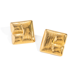 Boucles D'Oreilles Puces Minimalistes En Acier Inoxydable Imperméable Couleur Or, Motif Martelé h5 Image5