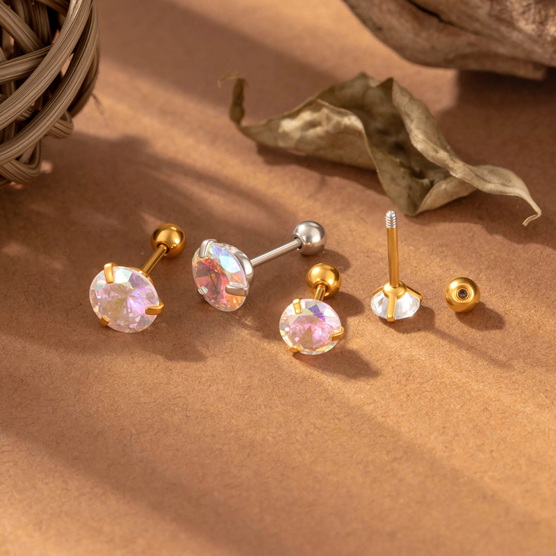 Boucles D'Oreilles Piercing Pour Femme, En Acier Inoxydable Doré, Imperméables, De Forme Géométrique Luxueuse, Ornées De Zircon. Image6