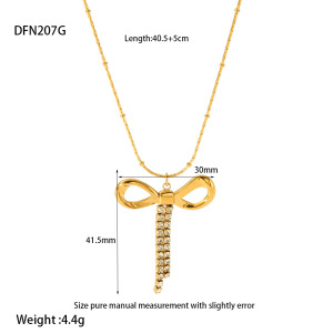 Colliers Pendentifs Pour Femmes En Acier Inoxydable Imperméable, Ornés D'Un Nœud Papillon Romantique Et De Zircon Couleur Or. h5