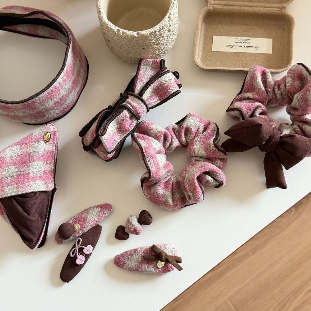 Pinces À Cheveux Pour Femmes En Tissu À Carreaux Doux De La Collection Simple h5Image3
