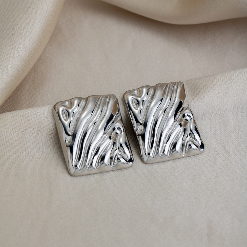 Boucles D'Oreilles Puces Rectangulaires Simple Series Daily En Acier Inoxydable Étanche Couleur Or Pour Femmes Image4