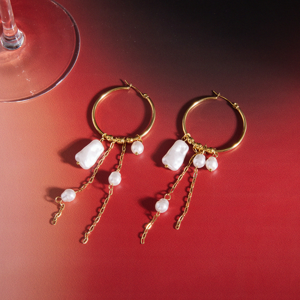 Boucles D'Oreilles Pendantes Élégantes Et Luxueuses À Pompons, En Acier Inoxydable Imperméable, Couleur Or, Pour Femme. Image5