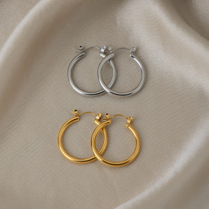 Boucles D'Oreilles Créoles Pour Femmes Simple Series Daily Circle En Acier Inoxydable Étanche Couleur Or h5 Image2