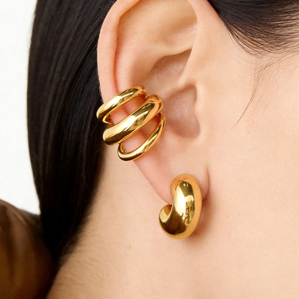 Boucles D'Oreilles À Pince Hélix Simple Series Daily, Forme Irrégulière, En Acier Inoxydable Étanche Couleur Or. h5Image2