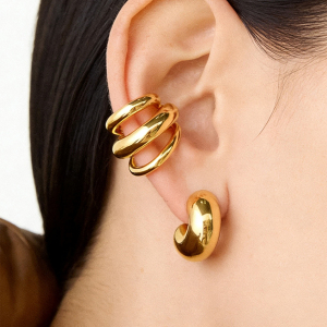 Boucles D'Oreilles À Pince Hélix Simple Series Daily, Forme Irrégulière, En Acier Inoxydable Étanche Couleur Or. h5 Image2