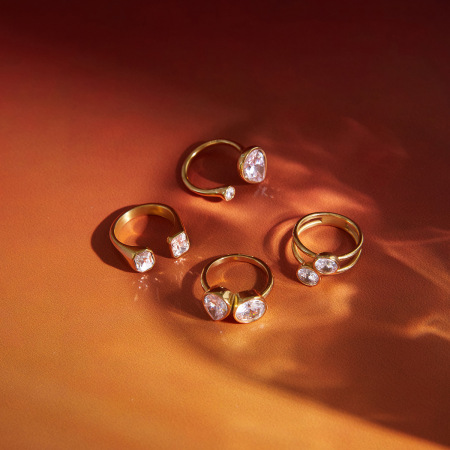 Bagues pour femmes en acier inoxydable de forme simple et irrégulière, étanches, couleur or, serties de zircon. 2