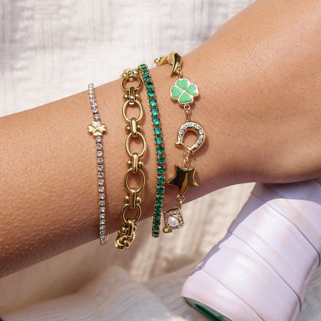 Bracelets à breloques pour femmes, en acier inoxydable doré, imperméables et anti-ternissement, avec motif trèfle mignon 2