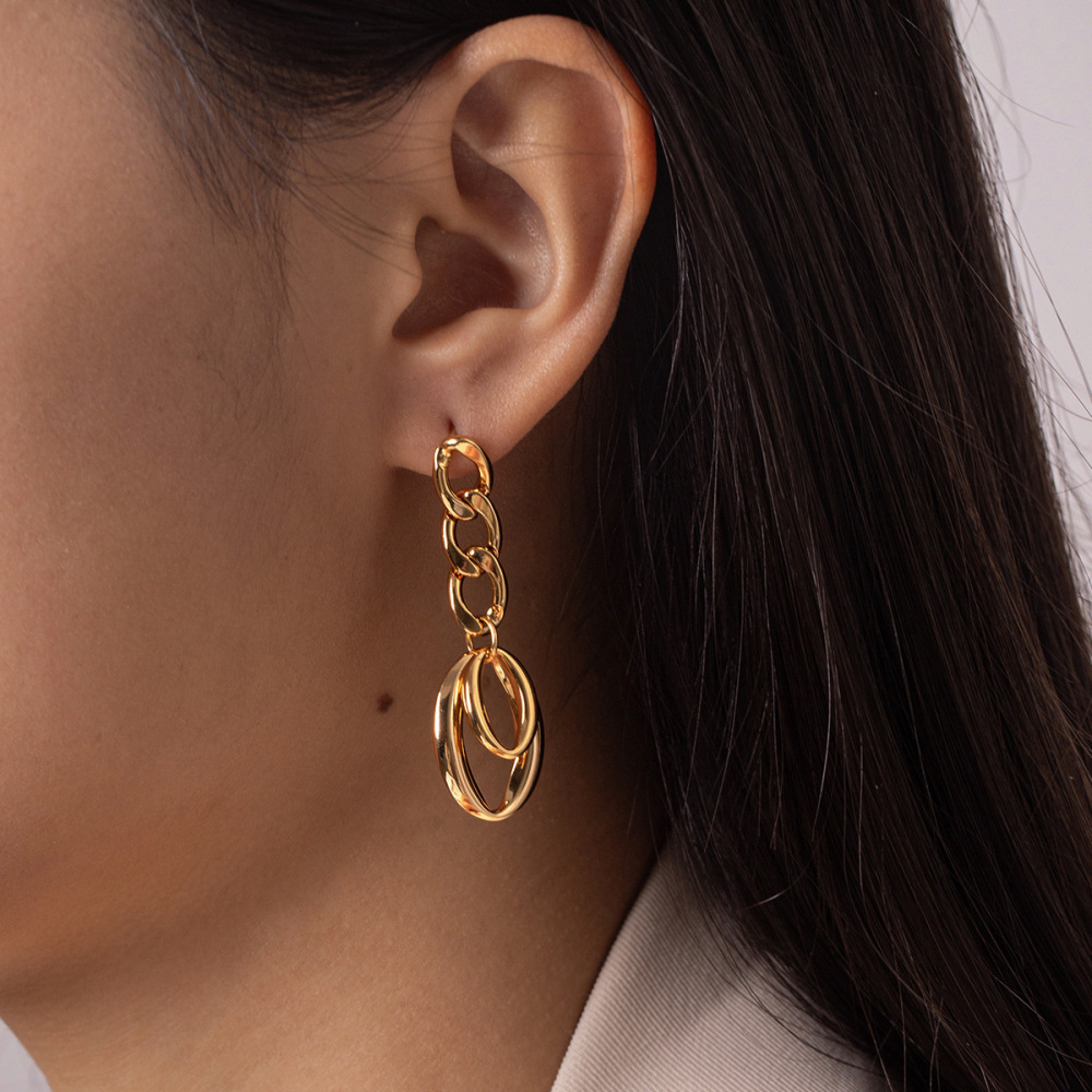 Boucles D'Oreilles Pendantes Pour Femmes Simple Series Daily Circle En Acier Inoxydable Étanche Couleur Or Image6