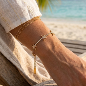 Bracelet Chaîne Femme En Acier Inoxydable, Imperméable, Couleur Or, Avec Zircon Et Motif Étoile De Mer h5 Image3