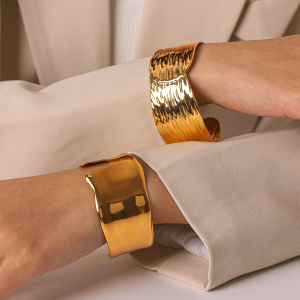 Bracelet Jonc Minimaliste Simple En Acier Inoxydable, Forme Elliptique, Couleur Or, Pour Femme h5 Image3