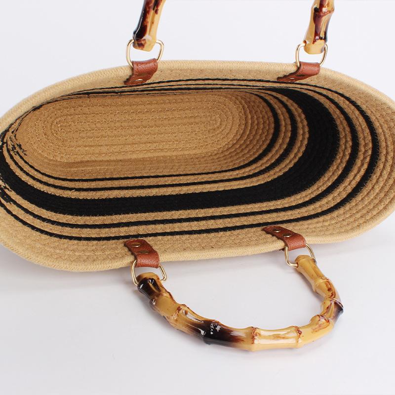 Sac Fourre-Tout Femme Style Vacances, À Rayures Tissées Et Corde Tressée h5Image3