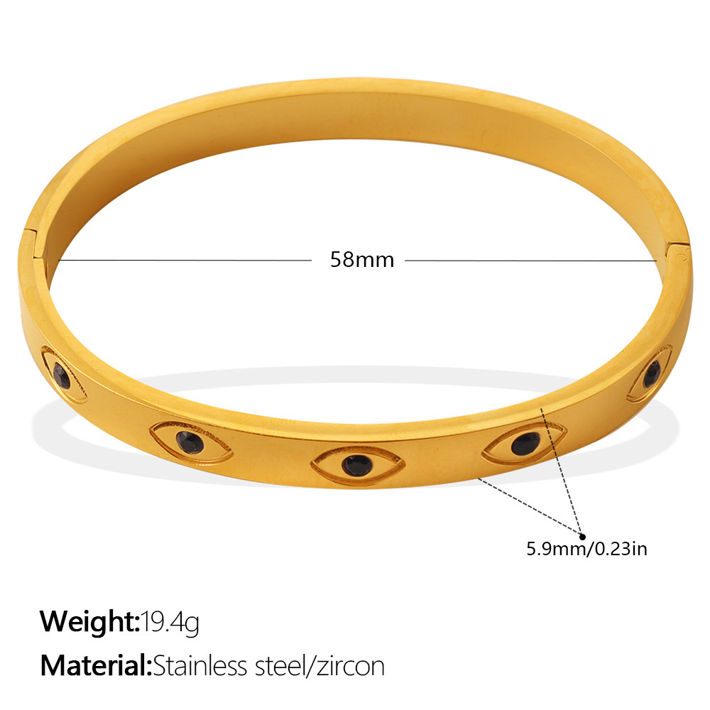 Bracelet Jonc Pour Femme En Acier Inoxydable Étanche, Forme Œil De Diable, Couleur Or Et Zircon 