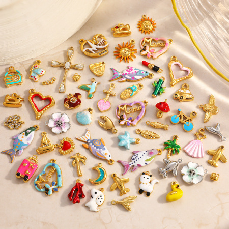 Pendentifs pour femmes en acier inoxydable, couleur or, motif fleur, lune et coquillage (à faire soi-même)
