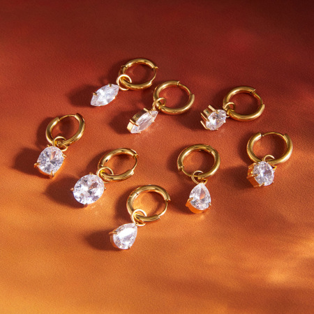 Boucles d'oreilles pendantes pour femmes, en acier inoxydable étanche, couleur or, avec zircon.