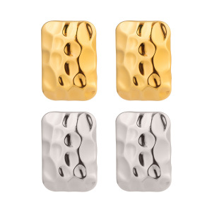 Boucles D'Oreilles Puces Pour Femmes, Collection Simple Series Daily, En Acier Inoxydable Imperméable, Couleur Or, Motif Martelé. h5 Image5