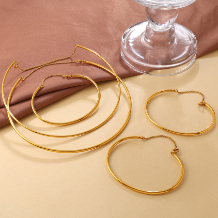 Ensembles de bijoux pour femmes Simple Series Daily Geometric Shape en acier inoxydable étanche couleur or