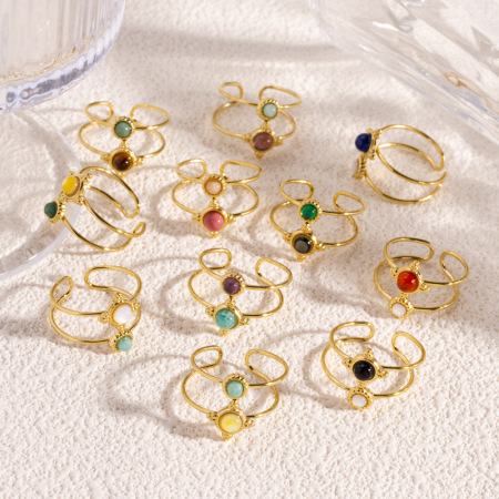 Bagues pour femmes en acier inoxydable, forme irrégulière rétro, étanches, couleur or, serties de pierres précieuses, collection Simple.