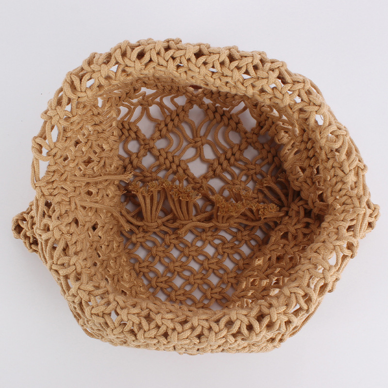 Sac Fourre-Tout Femme Style Vacances, Couleur Unie, En Corde Tressée Ajourée h5Image3
