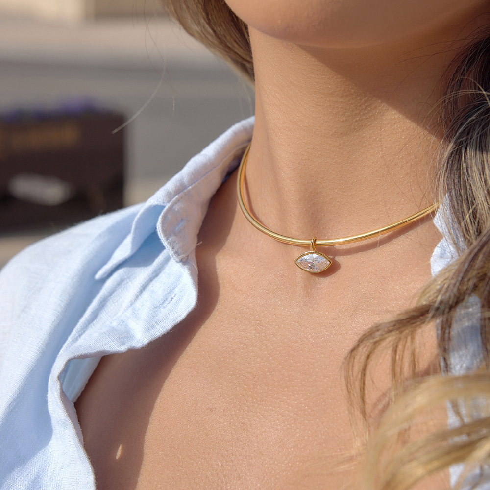 Colliers Pendentifs Pour Femmes En Acier Inoxydable, Étanches, Couleur Or, Avec Zircon Et Motif Goutte Simple h5Image4