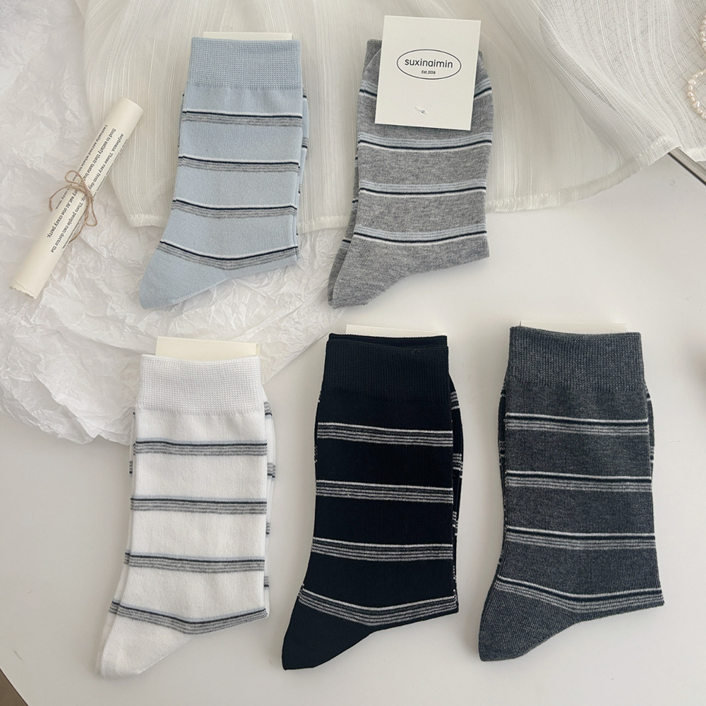 Chaussettes Mi-Mollet Élégantes À Rayures En Pur Coton h5Image3