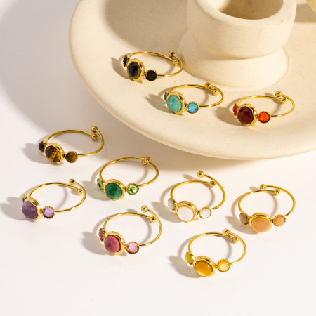 Bagues pour femmes en pierres naturelles couleur or, élégantes et de forme irrégulière, collection Simple 2