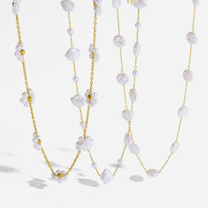 Colliers De Perles Pour Femmes En Acier Inoxydable, Imperméables, Couleur Or, Avec Fleurs Et Perles Artificielles h5 Image5