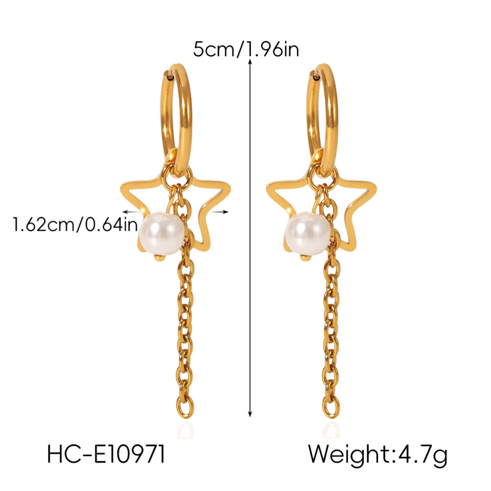 Boucles D'Oreilles Pendantes Daily Tassel Star En Acier Inoxydable, Imperméables, Couleur Or, Avec Perles, Pour Femmes Image2