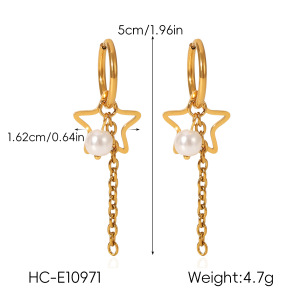 Boucles D'Oreilles Pendantes Daily Tassel Star En Acier Inoxydable, Imperméables, Couleur Or, Avec Perles, Pour Femmes h5 Image2
