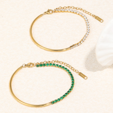 Bracelet chaîne luxueux pour femme en acier inoxydable, étanche, couleur or, orné de zircon.