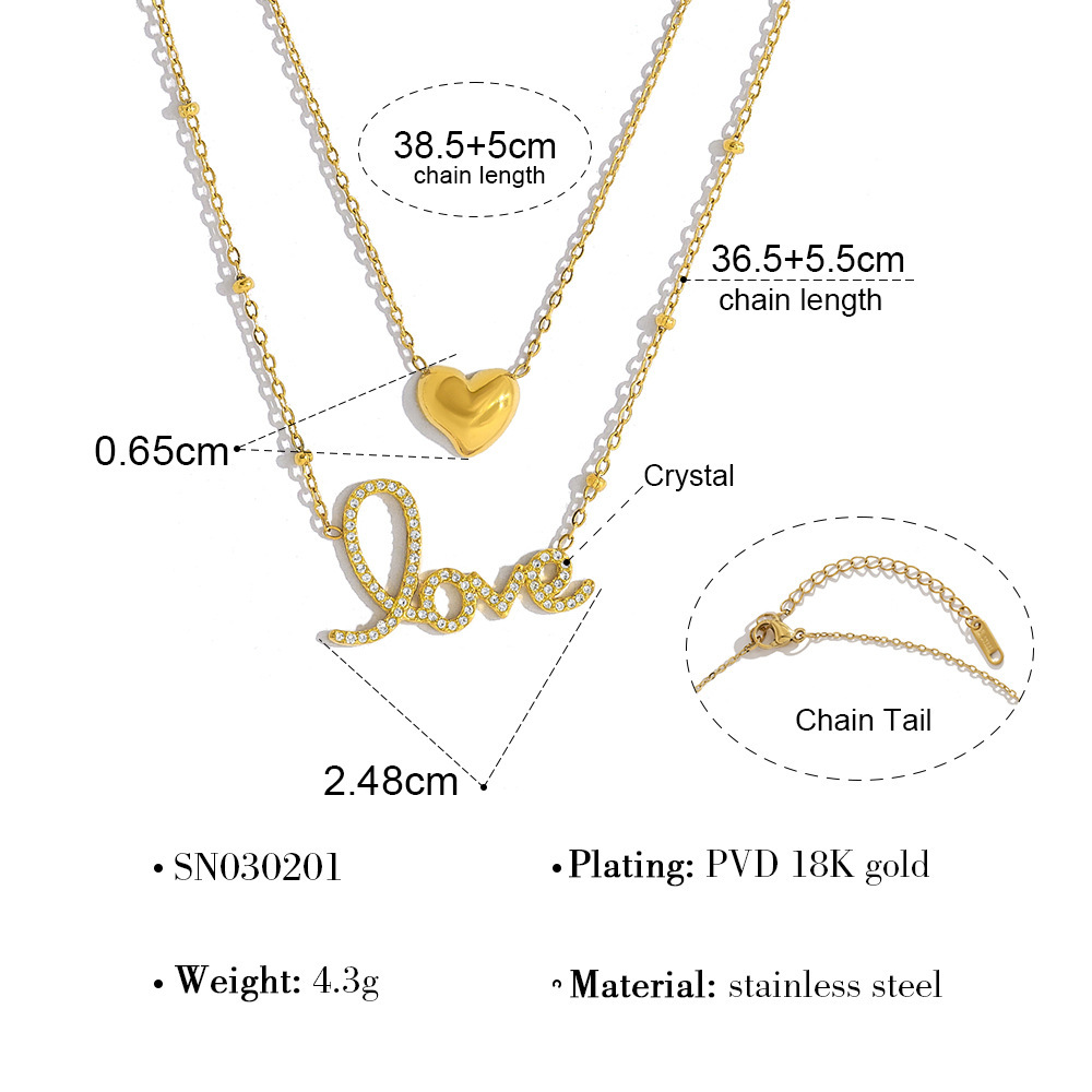 Colliers Superposés Pour Femmes, En Acier Inoxydable, Imperméables, Couleur Or, Avec Strass Et Lettre En Forme De Cœur.