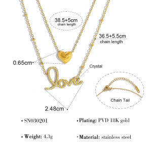 Colliers Superposés Pour Femmes, En Acier Inoxydable, Imperméables, Couleur Or, Avec Strass Et Lettre En Forme De Cœur. h5