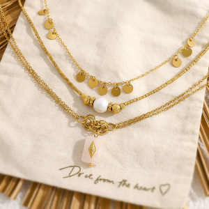 Colliers Pendentifs Pour Femmes En Acier Inoxydable, Forme Irrégulière Rétro, Couleur Or, Avec Perle Et Cristal h5 Image2