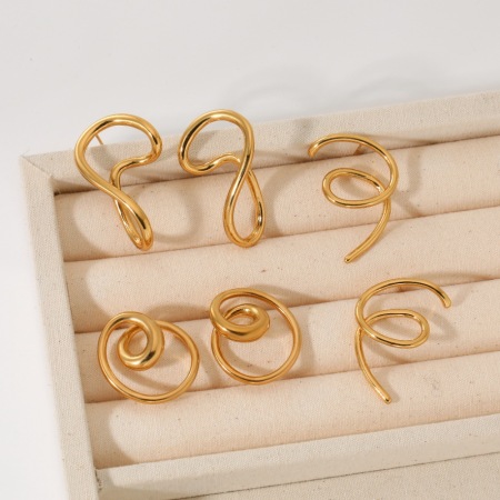 Boucles d'oreilles puces pour femmes, en acier inoxydable, étanches, couleur or, aux lignes simples et irrégulières 2
