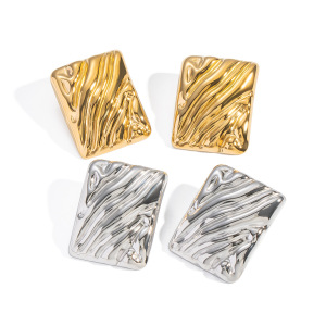 Boucles D'Oreilles Puces Rectangulaires Simple Series Daily En Acier Inoxydable Étanche Couleur Or Pour Femmes h5 Image5