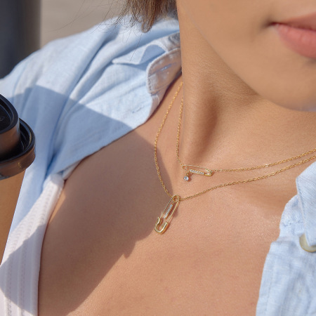 Colliers superposés pour femmes, en acier inoxydable imperméable, couleur or, avec strass, forme simple épingle