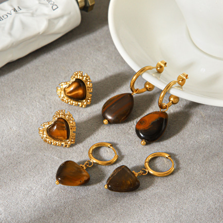 Boucles d'oreilles pendantes pour femme, en acier inoxydable, imperméables, couleur or, avec pampilles et pierres naturelles