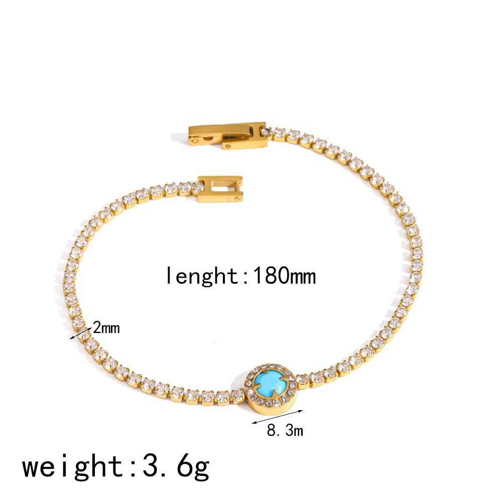 Bracelet Bohème En Pierre Naturelle, Acier Inoxydable, Étanche, Couleur Or, Zircon.