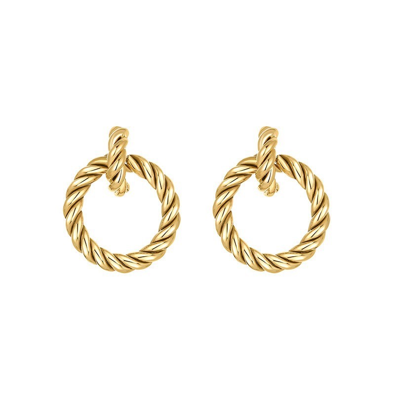 Boucles D'Oreilles Créoles Pour Femmes, Style Rétro, En Acier Titane Doré, Collection Simple Series. 