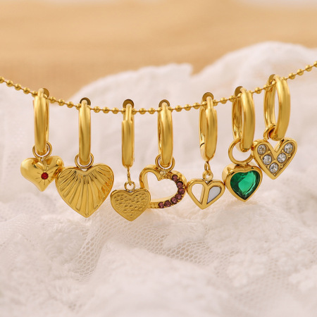 Boucles d'oreilles pendantes pour femme, en acier inoxydable doré, ornées de strass et représentant un cœur simple.
