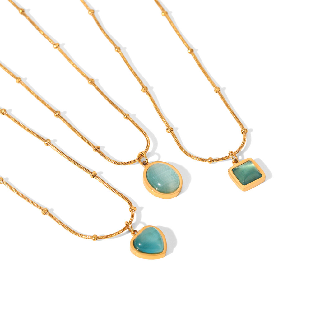 Colliers Avec Pendentif En Acier Inoxydable Étanche Couleur Or Et Pierre Naturelle Daily Heart Image6
