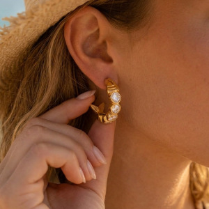 Boucles D'Oreilles Puces Pour Femmes En Acier Inoxydable, Forme Poisson, Couleur Or, Étanches, Avec Zircon. h5 Image2