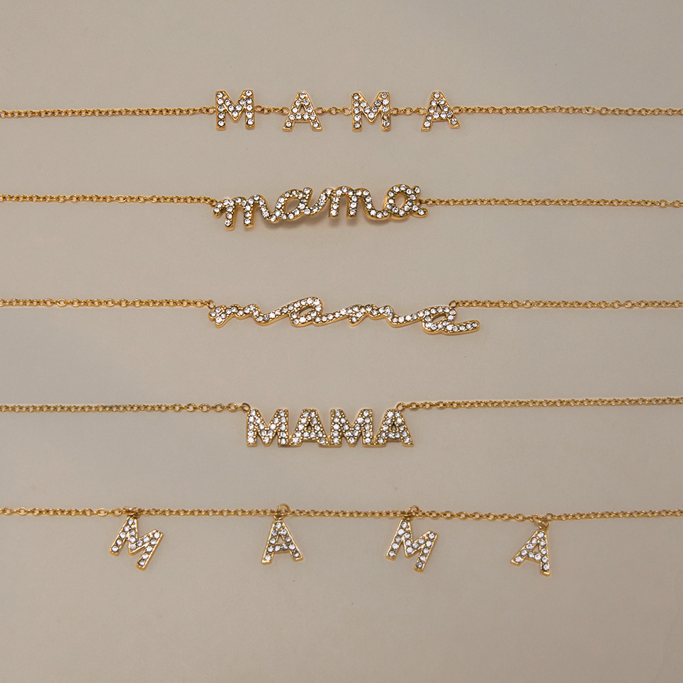Ensembles De Colliers Pour Femmes Avec Lettres Classiques, En Acier Inoxydable, Étanches, Couleur Or Et Strass, Pour La Fête Des Mères h5Image4
