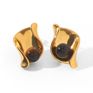Boucles D'Oreilles Puces Pour Femmes En Acier Inoxydable, Imperméables, Couleur Or, Avec Pierre Naturelle Et Perle. h5