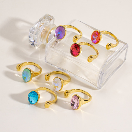 Bagues pour femmes en acier inoxydable étanche, luxueuses et élégantes, de forme géométrique, serties de zircon et de pierres précieuses. 2