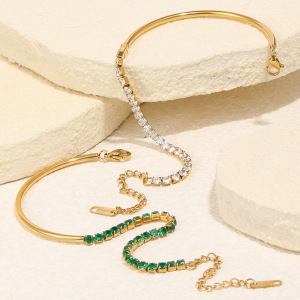 Bracelet Chaîne Luxueux Pour Femme En Acier Inoxydable, Étanche, Couleur Or, Orné De Zircon. h5 Image2